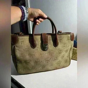 DOONEY & BOURKE Vintage Double Handle Signature Tan Canvas
